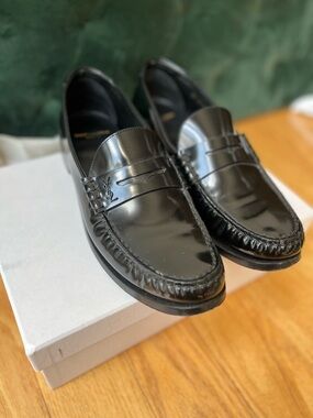 Saint Laurent Le Loafer Monogram Black Patent Penny Loafers Size 41.5